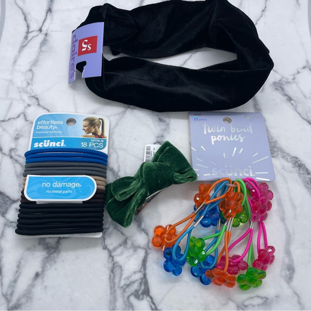 Hair Accessories Set Scunci & Claire’s Headband Barrette Ties